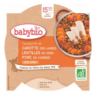 Babybio - Assiette Carotte Porc Lentilles - Bio - 260g - D&egrave;s 15 mois
