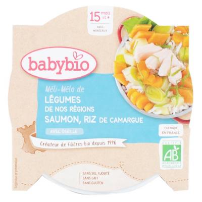 BABYBIO Petit plat M&eacute;li-m&eacute;lo de l&eacute;gumes, saumon, riz d&egrave;s 15 mois 260g