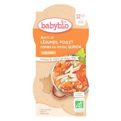 Plat B&eacute;b&eacute; D&egrave;s 12 Mois, L&eacute;gumes/poulet Babybio - Les 2 Bols De 200g