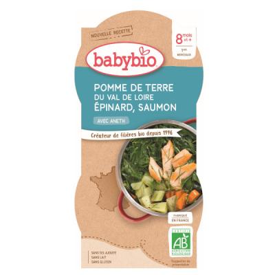 Babybio Menu Epinards Saumon Bio 8 mois 200g lot de 2 bols
