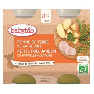 Babybio Petits Pots Menu L&eacute;gumes & Jambon Bio d&egrave;s 8 mois 2 x 200 g