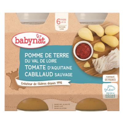 Babybio Repas Midi Pot Pomme de Terre Tomate Cabillaud +6m Bio 2 x 200g