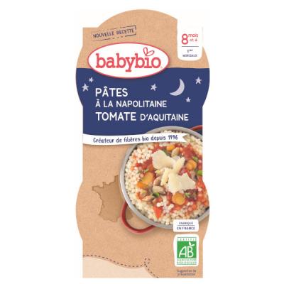 Babybio Bols Bonne Nuit P&acirc;tes Napolitaine Bio d&egrave;s 8 mois 2 x 200g