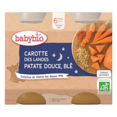 Babybio Repas Soir Pot Carotte Patate Douce Bl&eacute; +6m Bio 2 x 200g