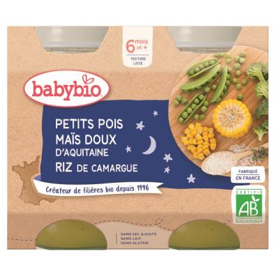 Pot petits pois, ma&iuml;s & riz 6M 2x200G Bio