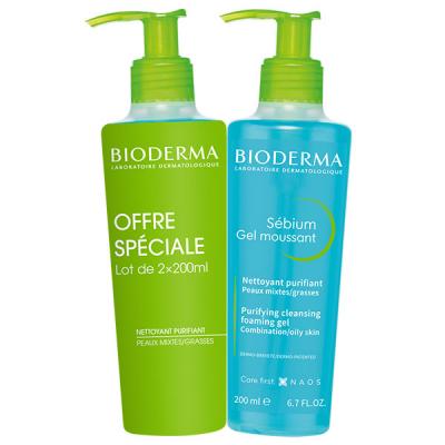 BIODERMA S&eacute;bium - gel moussant nettoyant purifiant lot de 2