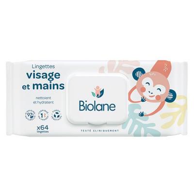 Lingettes B&eacute;b&eacute; Visage/mains Biolane - Le Paquet De 64 Lingettes