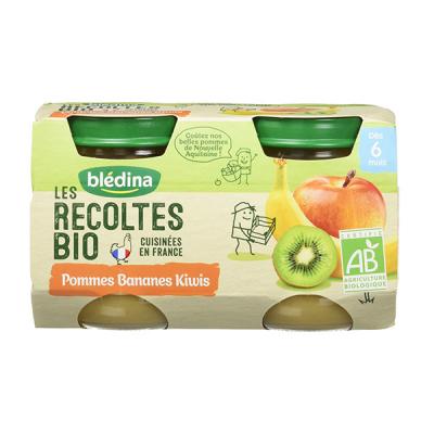 Bl&eacute;dina Les R&eacute;coltes Bio Pot Compote Pommes Bananes Kiwi +6m 2 x 130g