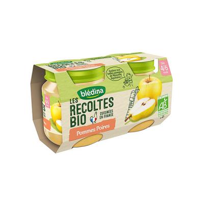 Bl&eacute;dina Les R&eacute;coltes Bio Pot Compote Pommes Poires +4m 2 x 130g