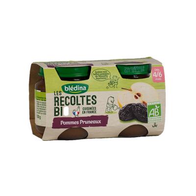 Bl&eacute;dina Les R&eacute;coltes Bio Pot Compote Pommes Pruneaux +4m 2 x 130g
