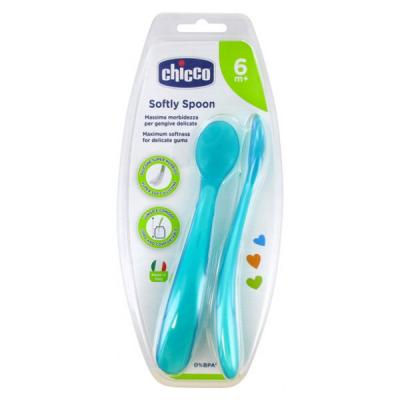 Chicco Mes Premi&egrave;res Cuill&egrave;res Souples Bout Silicone Bleu +6m 2 unit&eacute;s