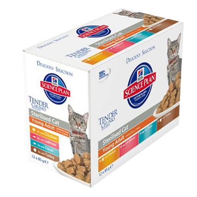 Hill's Adult Sterilised Multipack pour jeune chat 1 bo&icirc;te (12 x 85 g)