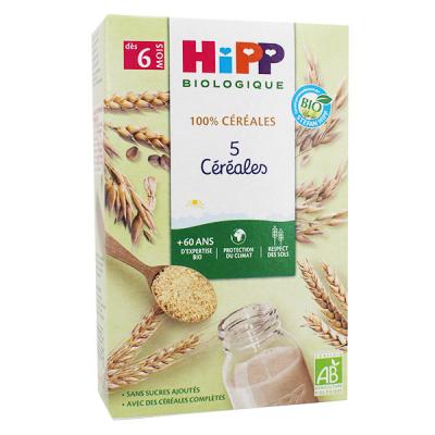 HIPP Biologique 5 C&eacute;r&eacute;ales (D&egrave;s 8 mois) - boite de 250g