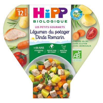 HIPP Assiette - Les Petits Gourmets - 200, 230g ou 260g L&eacute;gumes Dinde Romarin - 12M