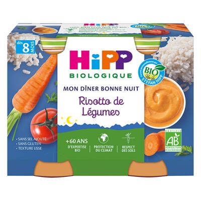 Hipp Bio Mon D&icirc;ner Bonne Nuit Bol Risotto de L&eacute;gumes +8m 2 x 190g
