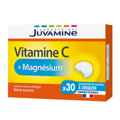 JUVAMINE - Vitamine C & Magn&eacute;sium - 30 Comprim&eacute;s &agrave; croquer