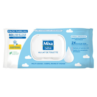 Mixa Lingettes B&eacute;b&eacute; au Lait de Toilette x80 