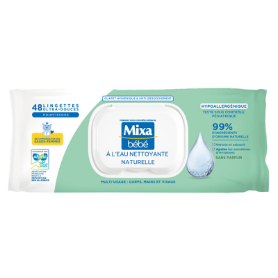 Mixa Lingettes B&eacute;b&eacute; Nettoyantes &agrave; L'eau Naturelle x48 