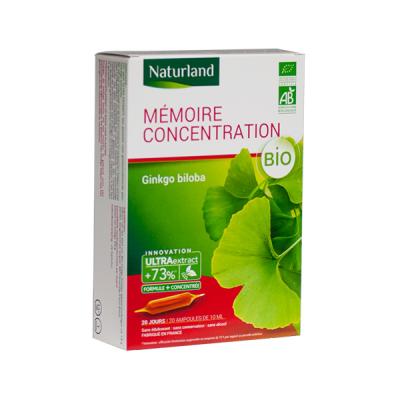 Naturland Ginkgo Biloba Bio 20 Ampoules - Bo&icirc;te 20 ampoules de 10 ml