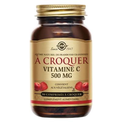 Solgar Vitamine C 500 Go&ucirc;t Framboise/Cranberry 90 comprim&eacute;s &agrave; croquer