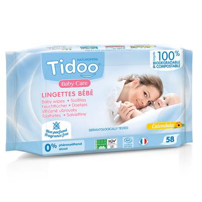 Lingettes b&eacute;b&eacute; sans parfum au calendula en fibres compostables x58