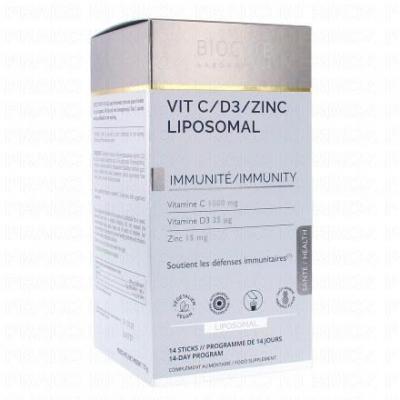 Vitamine C, D3, Zinc Liposomal Immunit&eacute; 14 Sticks Go&ucirc;t Ananas Biocyte
