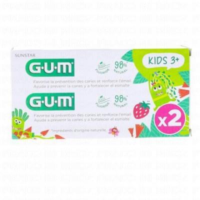 GUM Kids dentifrice fluor&eacute; go&ucirc;t fraise 3ans+ lot de 2 tubes 50ml