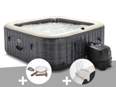 Kit spa gonflable Intex PureSpa Ardoise carr&eacute; Bulles 4 places + Kit d'entretien + Porte-verre