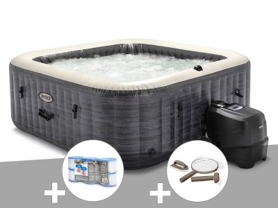 Kit spa gonflable Intex PureSpa Ardoise carr&eacute; Bulles 4 places + 6 filtres + Kit d'entretien