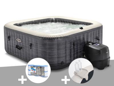Kit spa gonflable Intex PureSpa Ardoise carr&eacute; Bulles 4 places + 6 filtres + Porte-verre