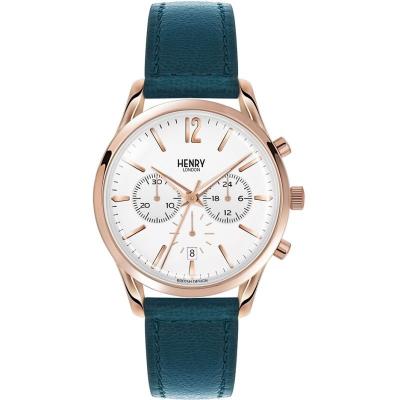 Henry London Femme 39mm Bracelet Cuir Vert Quartz Montre HL39-CS-0144
