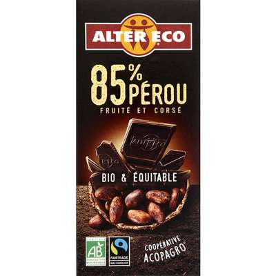 Chocolat Bio Noir P&eacute;rou 85% Alter Eco - La Tablette De 100 G
