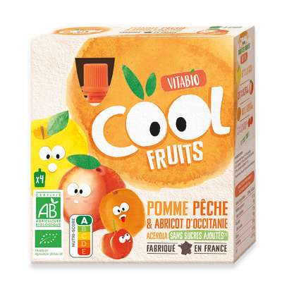 Gourdes Cool Fruits - Pomme P&ecirc;che & Abricot d'Occitanie Ac&eacute;rola BIO, Vitabio (4 x 90 g)