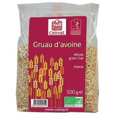 Gruau d'avoine, avoine d&eacute;cortiqu&eacute; BIO, Celnat (500 g)