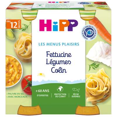 Hipp Bio Les Menus Plaisirs Pot Fettucine L&eacute;gumes Colin +12m 2 x 250g