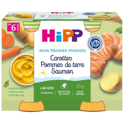 HIPP Mon premier Poisson - 2 x 190g Carotte - PDT - Saumon - 6M