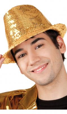 Chapeau de Gangster avec Paillettes Dor&eacute;es