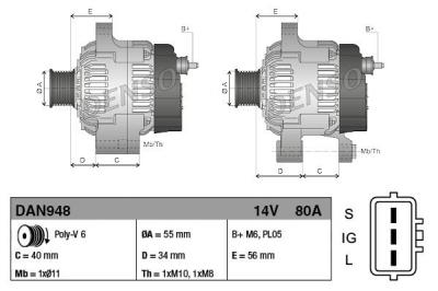 Alternateur DAN948 Denso 