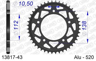Couronne Afam 43 dents alu pas 520 type 13817 Yamaha YZF-R1M