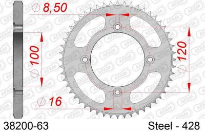 Couronne AFAM 63 dents acier standard pas 428 type 38200