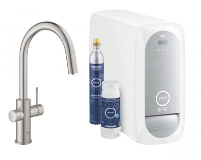 Grohe Blue Home Kit de d&eacute;marrage Mitigeur bec C Supersteel (31541DC0)