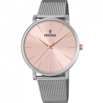 Montre Festina F20475-2 - Boyfriend acier cadran rose index et bracelet milanais acier
