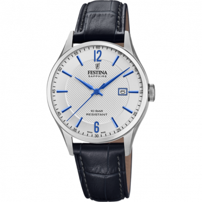 Montre Festina Swiss Made F20007/2 Argent&eacute;, Bracelet Cuir, Homme