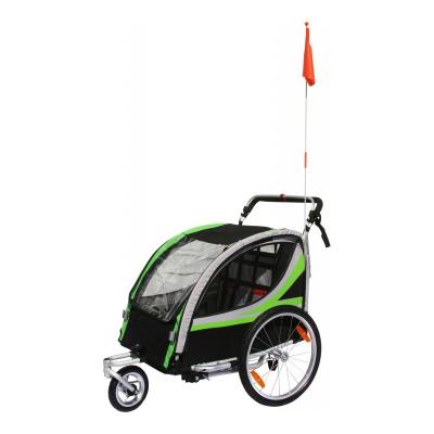 Remorque v&eacute;lo enfant 2 places verte