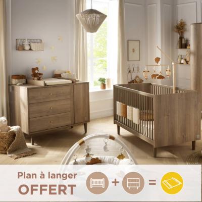 Chambre B&eacute;b&eacute;, Lit &Eacute;volutif Et Commode &Agrave; Langer - Mokka Marron