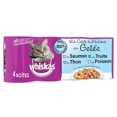 Whiskas Bo&icirc;tes La Carte du P&ecirc;cheur en gel&eacute;e pour Chat, 4 x 390g
