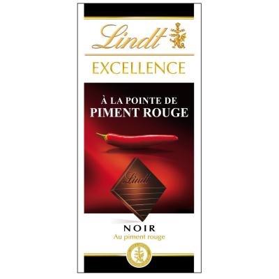 Lindt Excellence Noir &agrave; la Pointe de Piment Rouge 100 g - Lot de 5