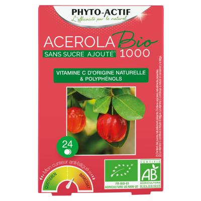 Phyto-Actif Ac&eacute;rola 1000 Sans Sucre Ajout&eacute; Bio 24 Comprim&eacute;s