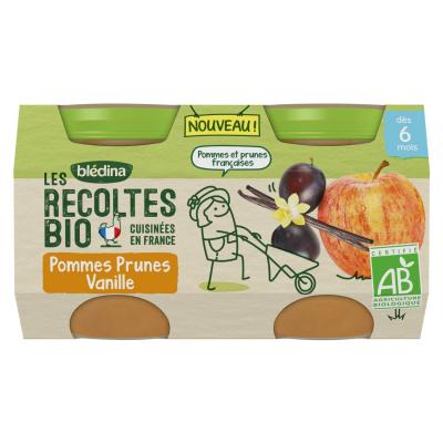 Bledina les recoltes bio pots pommes prunes vanille 2x130g d&egrave;s 6 mois