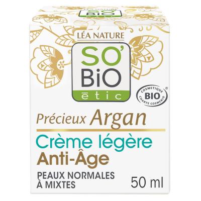 Cr&egrave;me Anti-&acirc;ge L&eacute;g&egrave;re Jour Pr&eacute;cieux Argan Bio So'bio Etic - Le Pot De 50 Ml